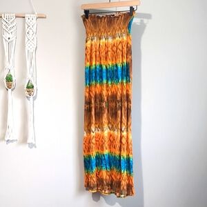 Boho Tie Dip Dye Convertible Colorful Boho Maxi Skirt M Vintage